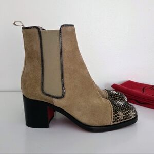 Christian Louboutin Otaboo Spike/Studded Tan Leather Chelsea Boots
